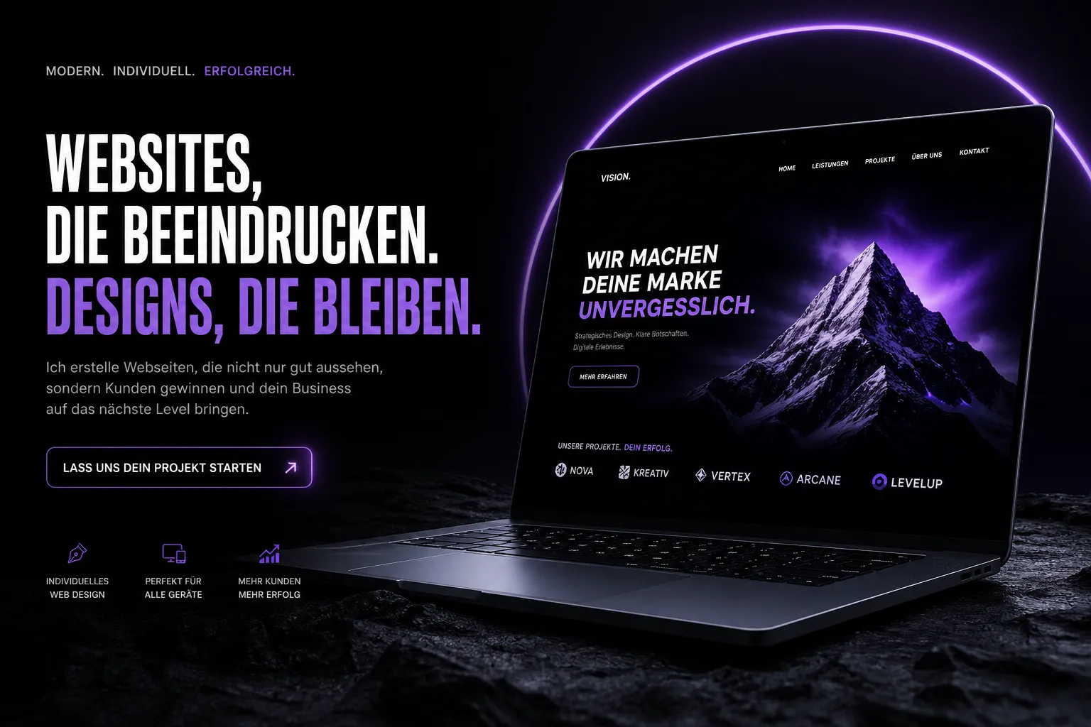 Beispiel einer modernen Webseite von Nova-creator auf einem Laptop